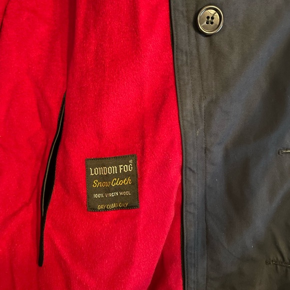 London fog vintage navy blue double breasted maincoat with red liner - Picture 6 of 12